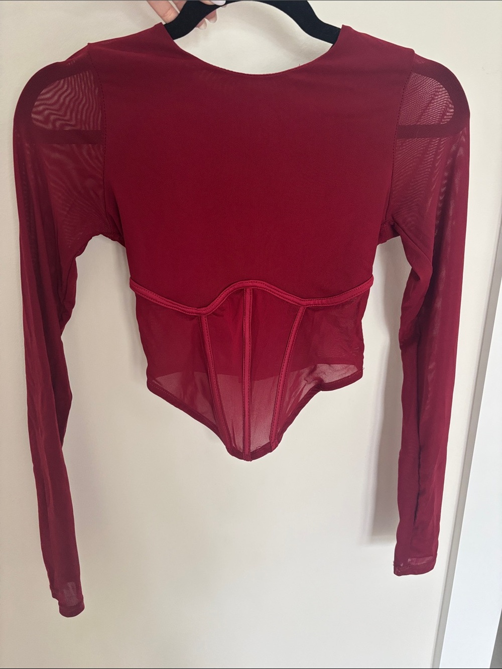 Olivaceous Burgundy Long-Sleeve Mesh Corset